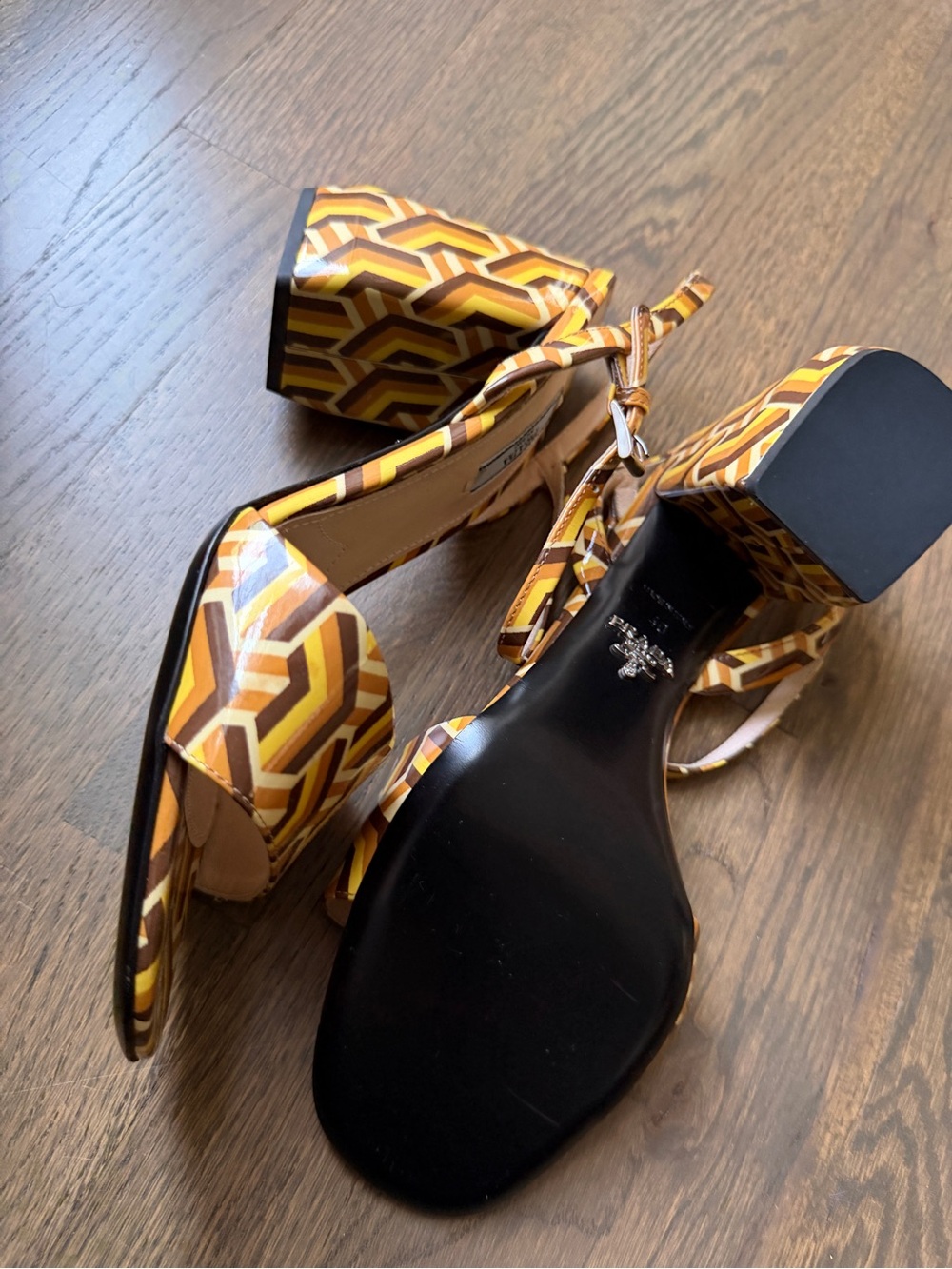 Prada Optical Print Patent Leather Sandals - Picture 9 of 9